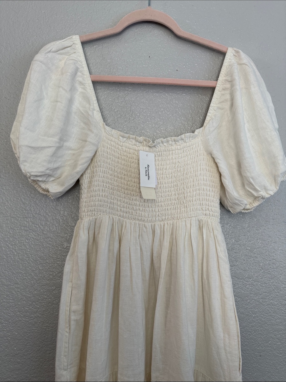 Abercrombie & Fitch Ivory Puff-Sleeve Smocked Tiered Maxi Dress - Picture 6 of 10